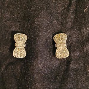 Vintage silver tone marcasite bow tie clip-on earrings